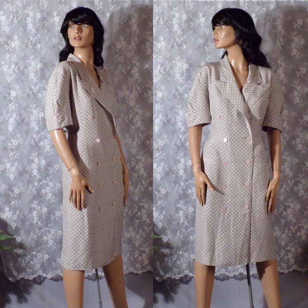Vintage 90s Silk Polka Dot Dress Size Large 1990s Retro Quiet Luxury Neutrals
